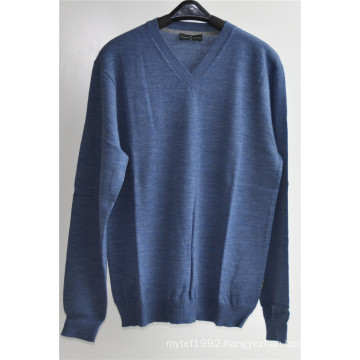 100% Wool Pure Colour V-Neck Kint Pullover Sweater for Man